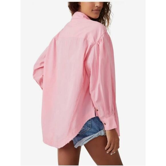 WE THE FREE by FREE PEOPLE HAPPY HOUR SOLID POPLIN SHIRT SZ SMALL OVERSIZED - Picture 3 of 9